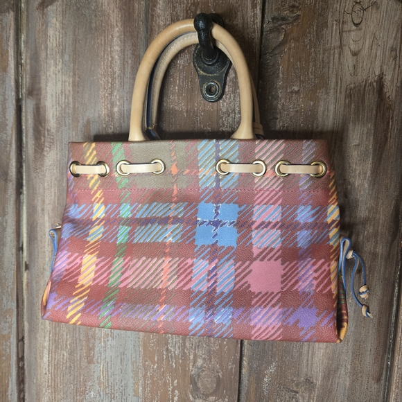 Dooney & Bourke Colorful Plaid Satchel With Dust Bag And C.O.A - Picture 2 of 7